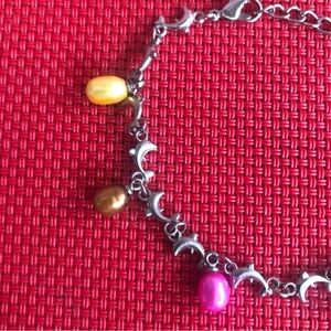 Elegant Silver Bracelet with Colorful Freshwater Pearl Charms